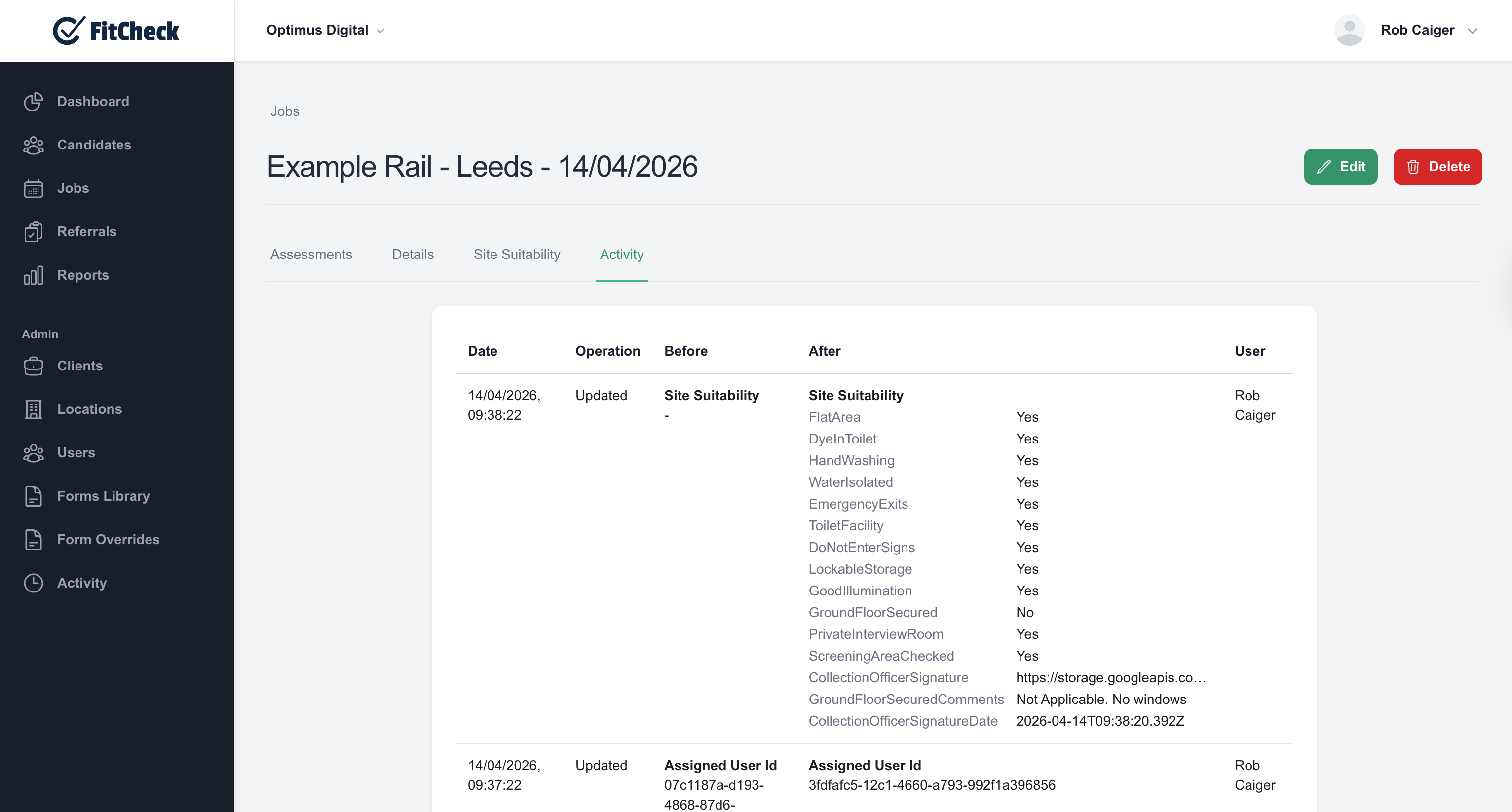 Audit trail view