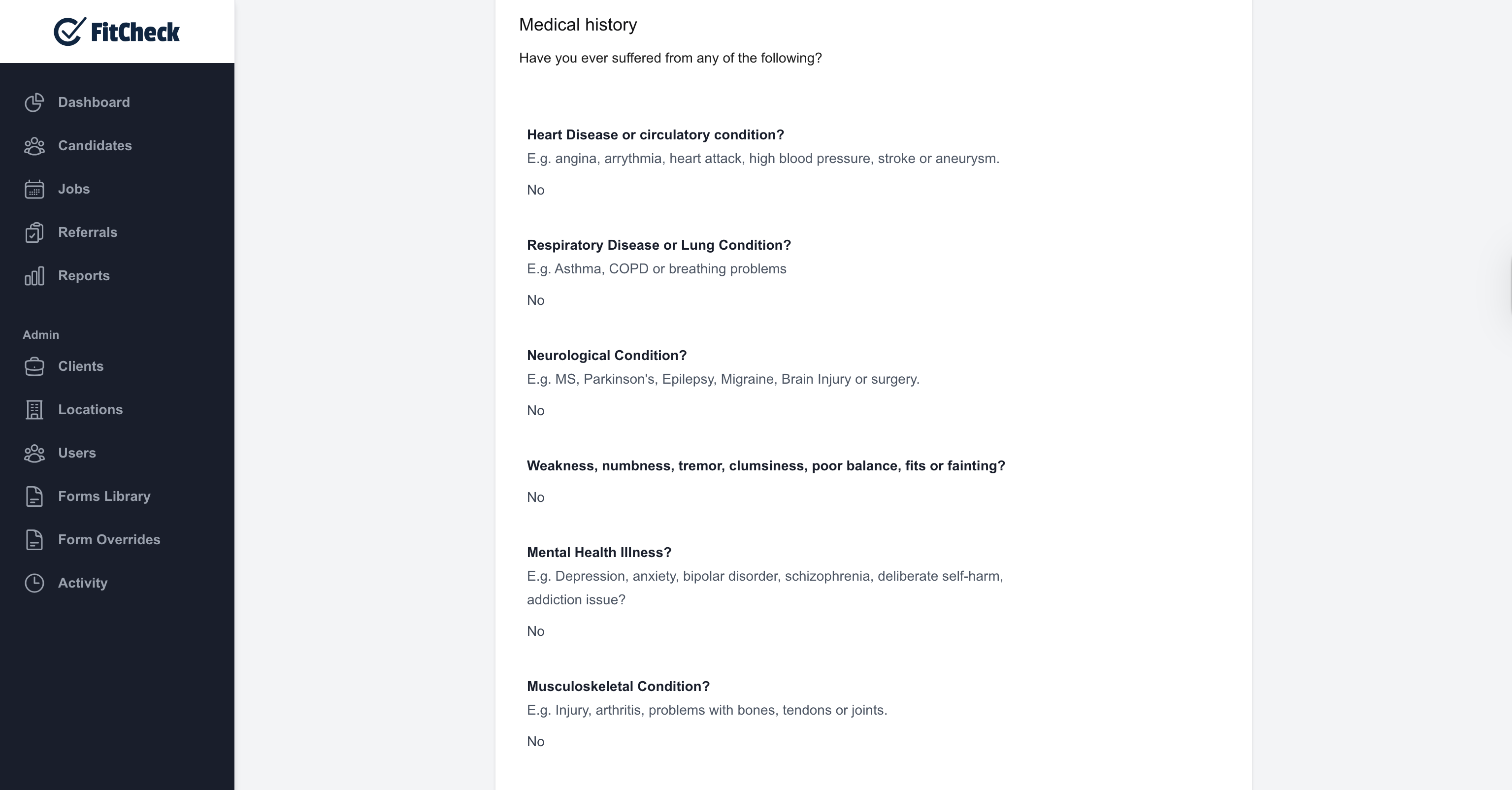 Pre-filled medical questionnaire
